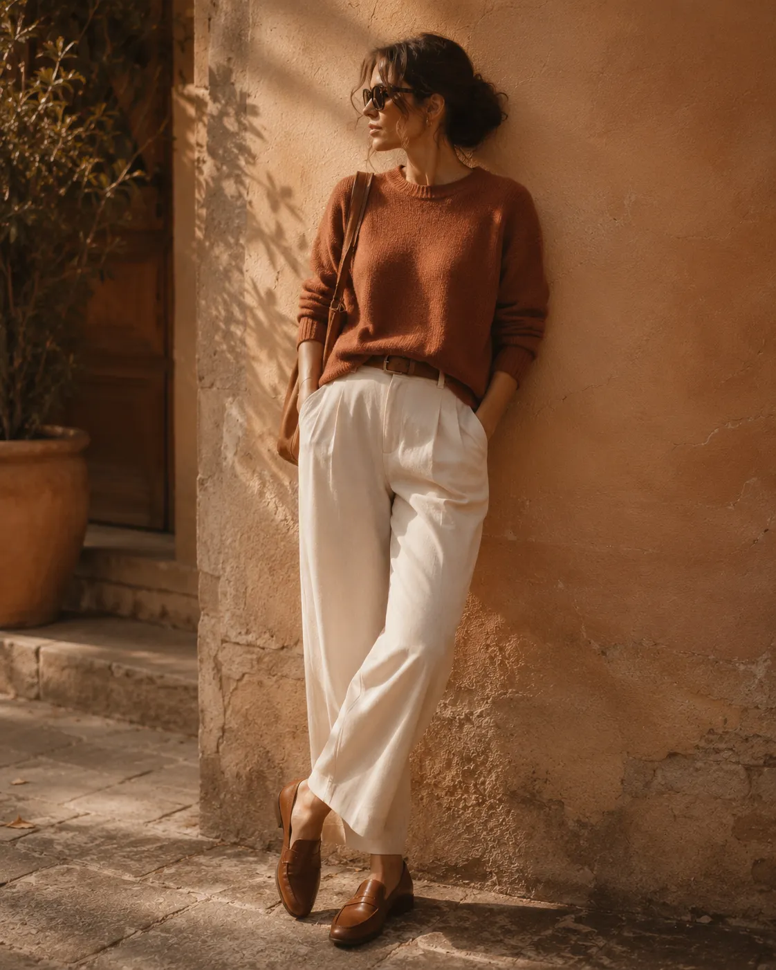 Terracotta knit, dressed up — Occasion outfit idea