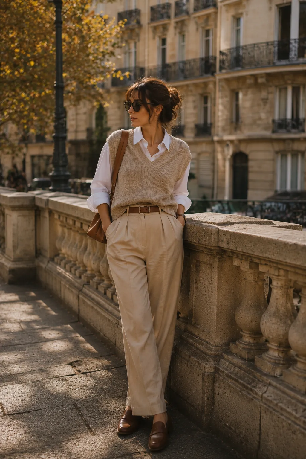 Knit vest over a crisp shirt — Seasonal Edits outfit idea