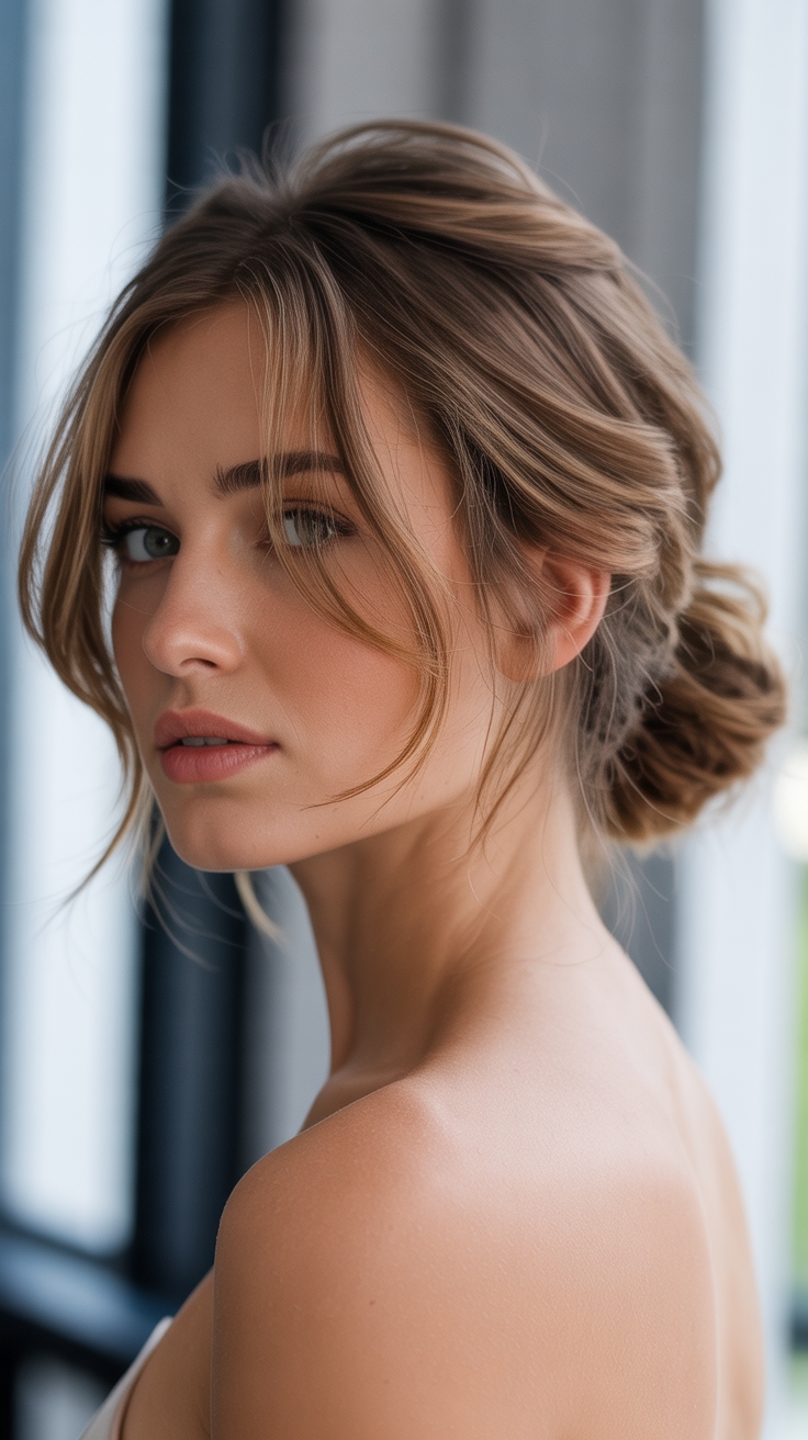 deep side tousled low chignon