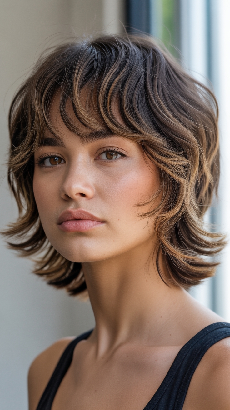 feathered shag with bangs