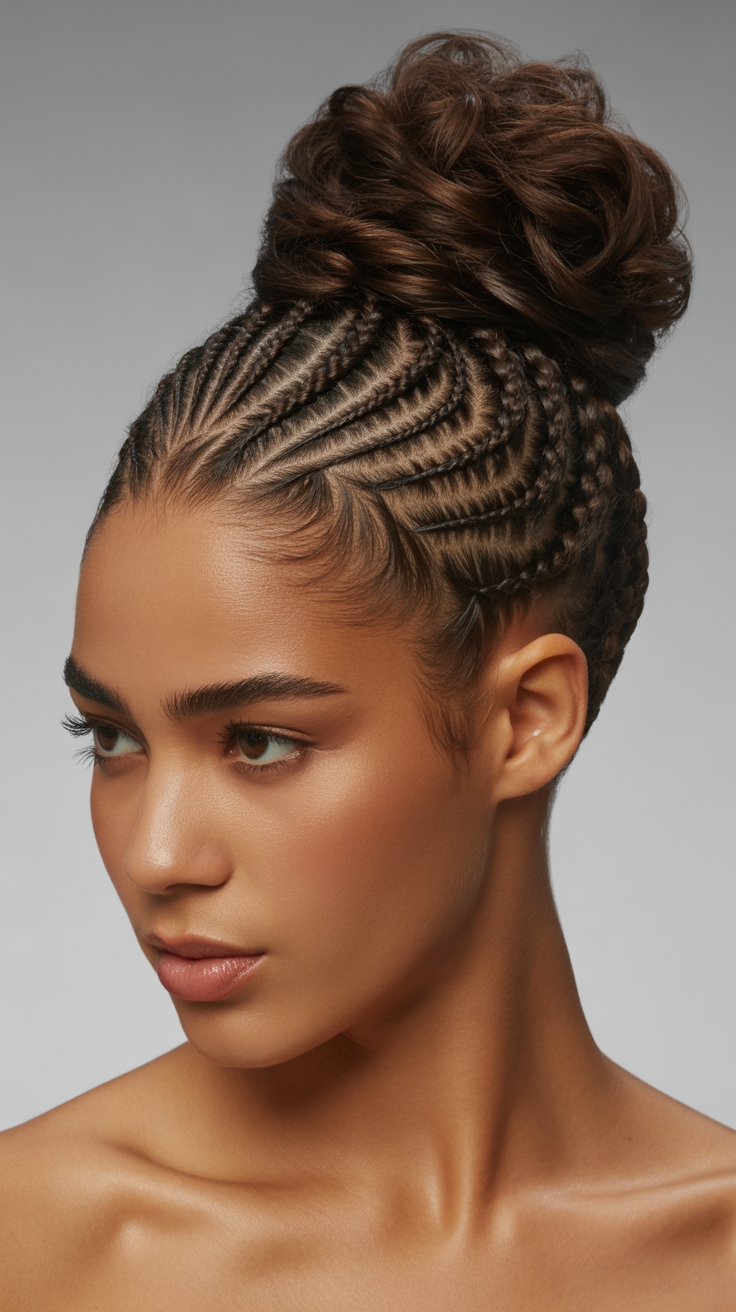 four quadrant structured cornrow bun