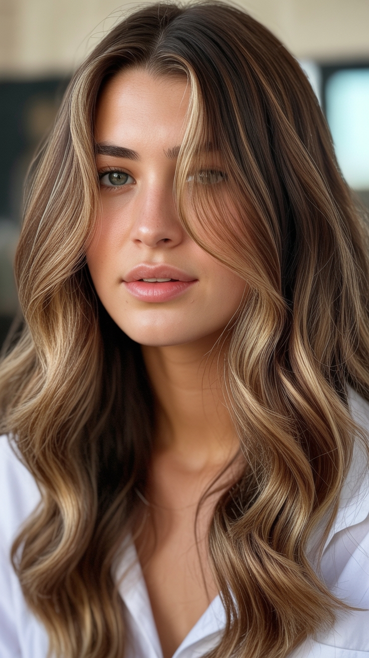 seamless champagne brunette balayage