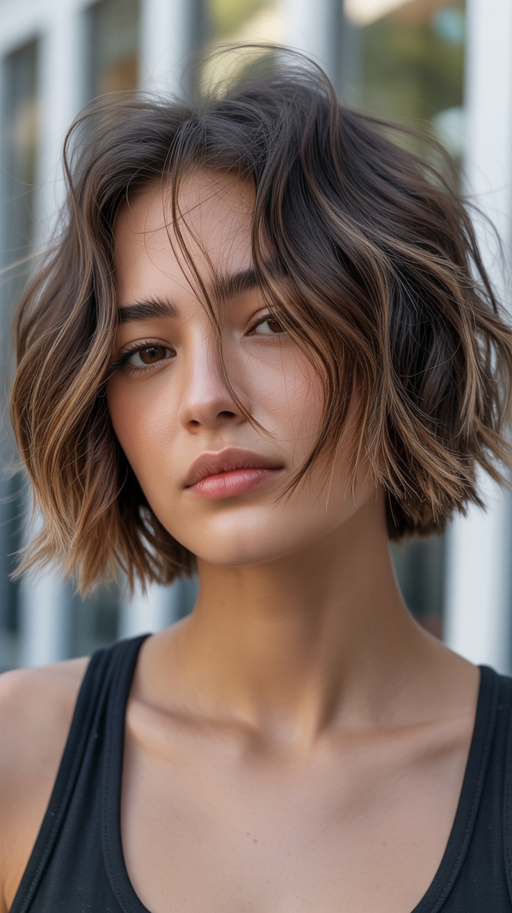 textured choppy mid length bob